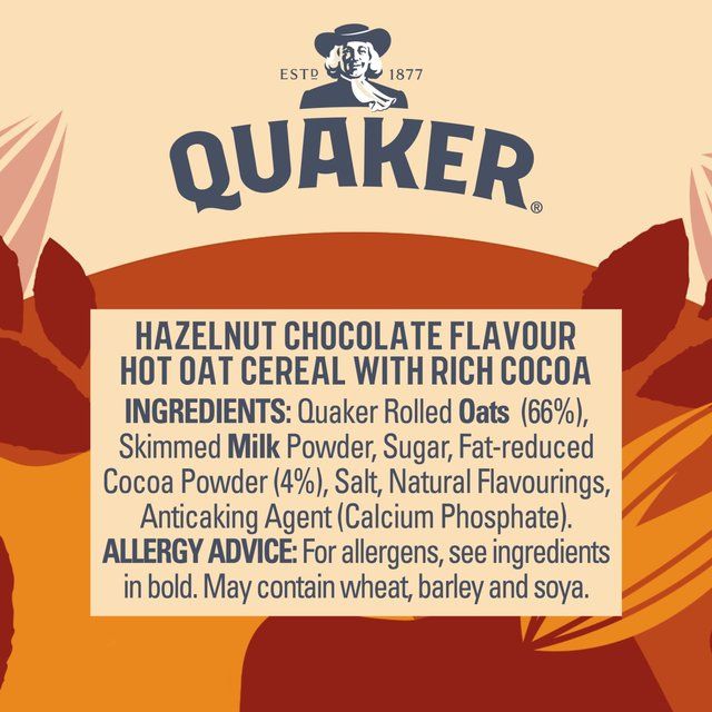 Quaker Heavenly Oats Hazelnut Chocolate Porridge Cereal Pot   58g GOODS M&S   