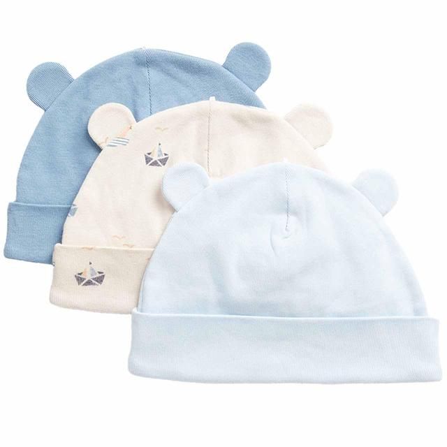 M&S Pure Cotton Floral Hats 3 Pack 0-12 Months Blue