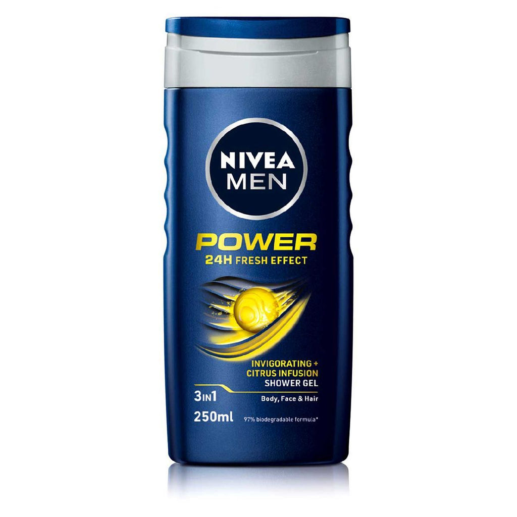 NIVEA MEN Power Invigorating + Citrus Infusion Shower Gel for Body, Face & Hair 250ml