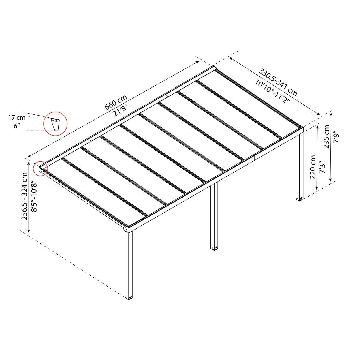 Palram Canopia Stockholm 11ft 2" x 21ft 8" (3.4 x 6.6m) Aluminium Patio Cover GOODS Costco UK