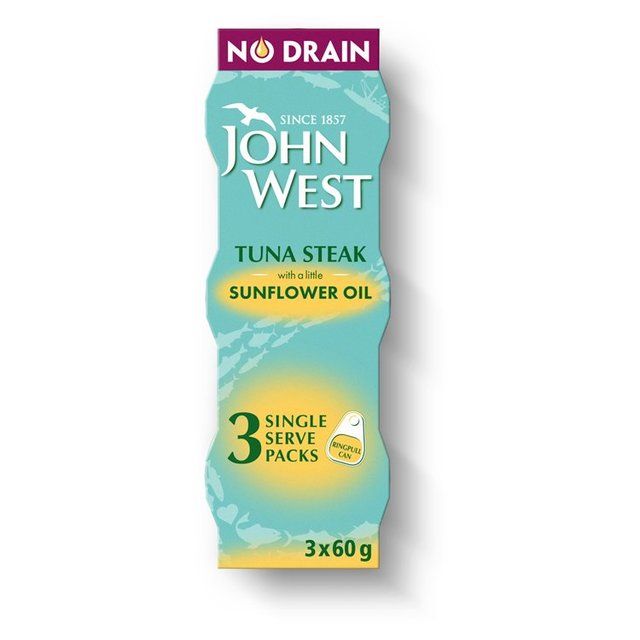 John West No Drain Tuna Steak In Sunflower Oil   3 x 60g