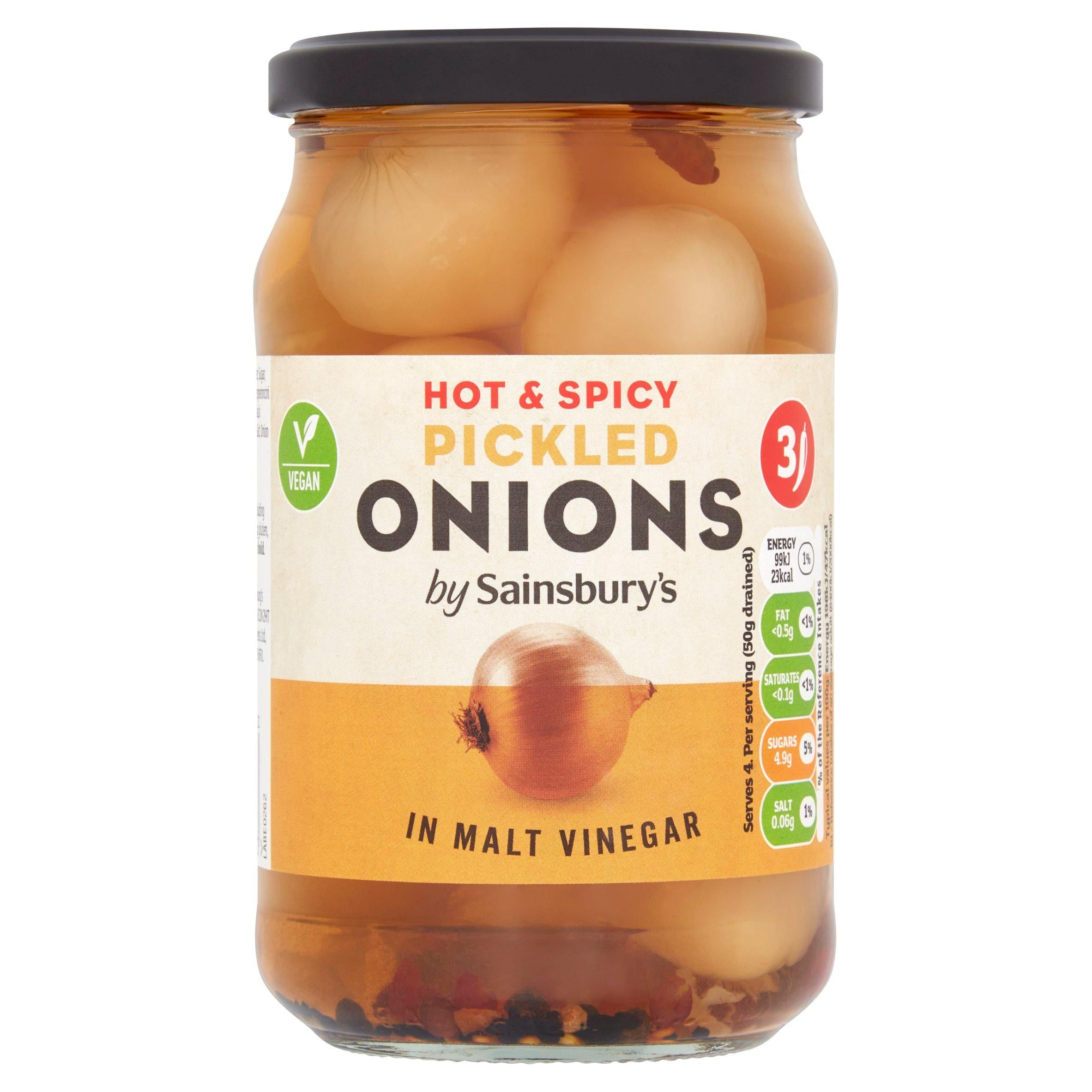 Sainsbury's Hot & Spicy Pickled Onions in Malt Vinegar 440g (220g*) Pickled food Sainsburys   