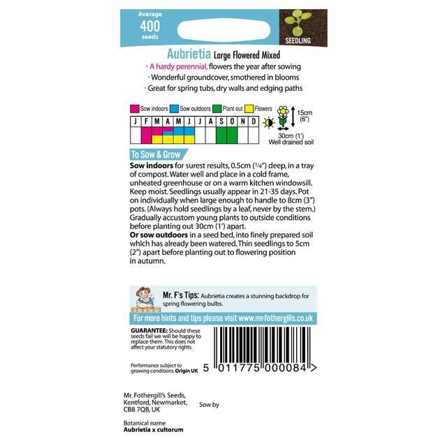 Mr Fothergill's Seeds - Aubrietia Large Flowered Mixed