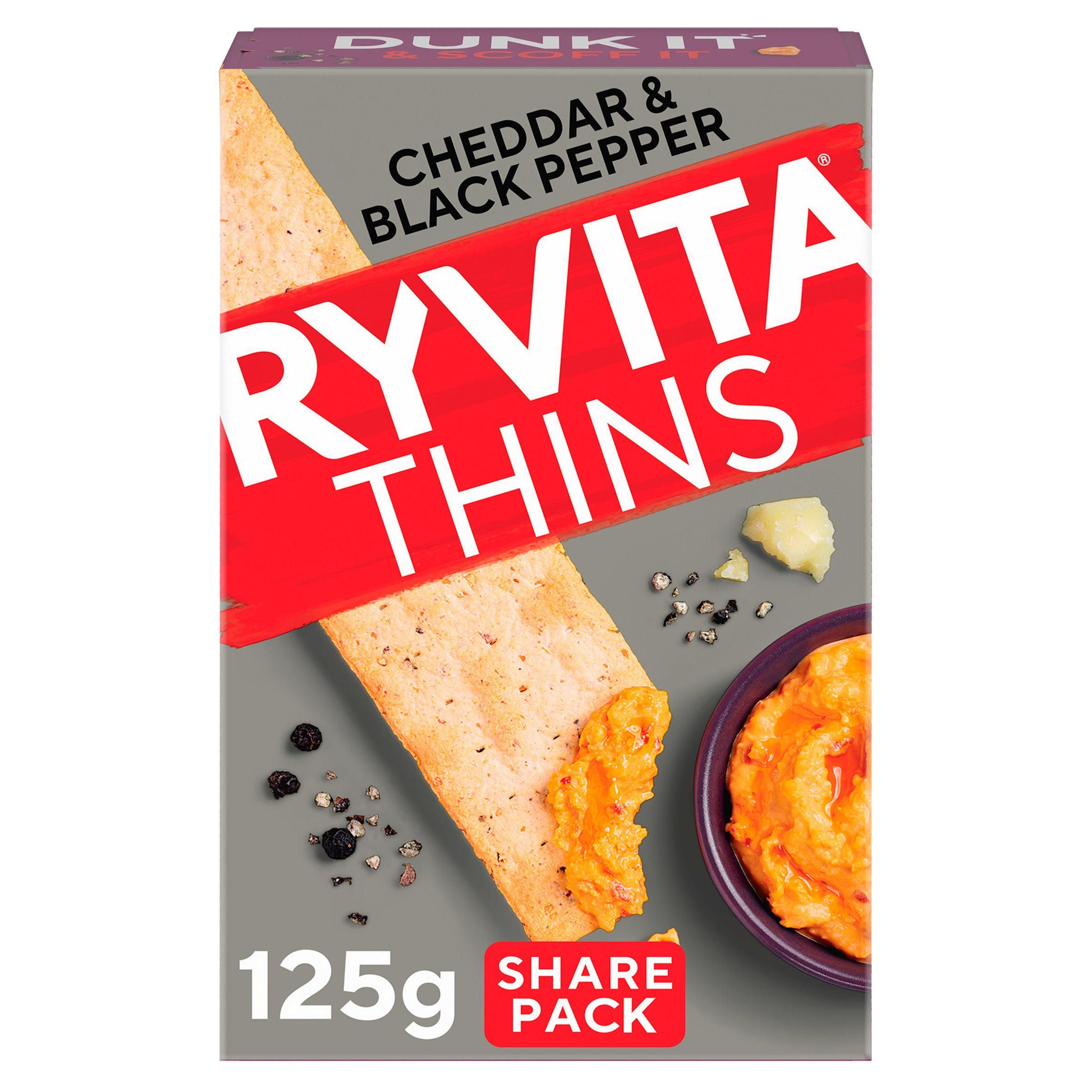 Ryvita Thins Cheddar & Black Pepper Flatbread Crackers 125g GOODS Sainsburys   