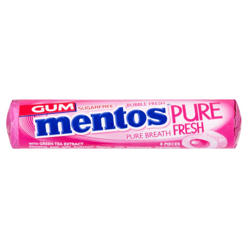 Mentos Gum Pure Fresh Bubble Fresh Sugar Free Chewing Gum Roll 8 pieces