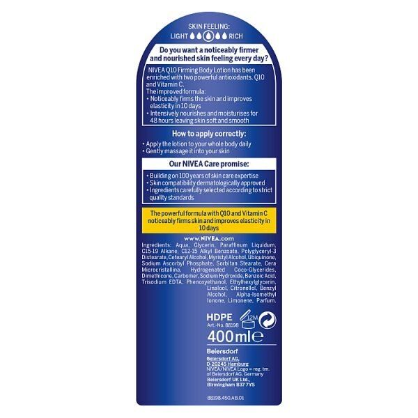 NIVEA Q10 + Vitamin C Firming Body Lotion for Dry Skin 400ml GOODS Sainsburys