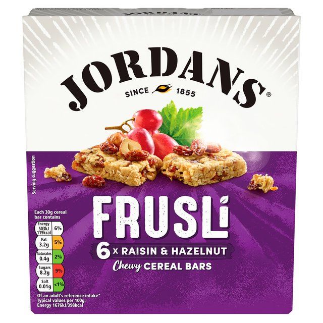 Jordans Raisin &amp; Hazelnut Frusli Cereal Bars   6 x 30g