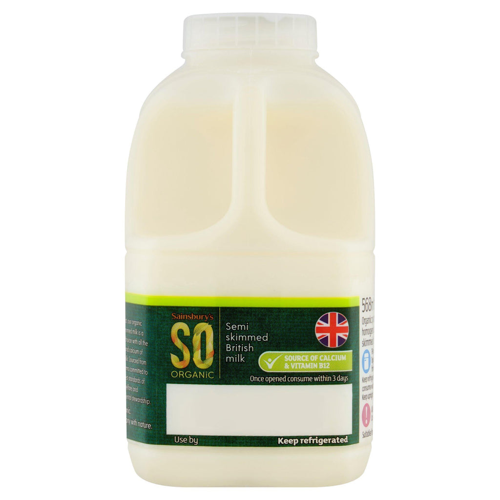 Sainsbury's British Semi Skimmed Milk, SO Organic 568ml (1 pint)