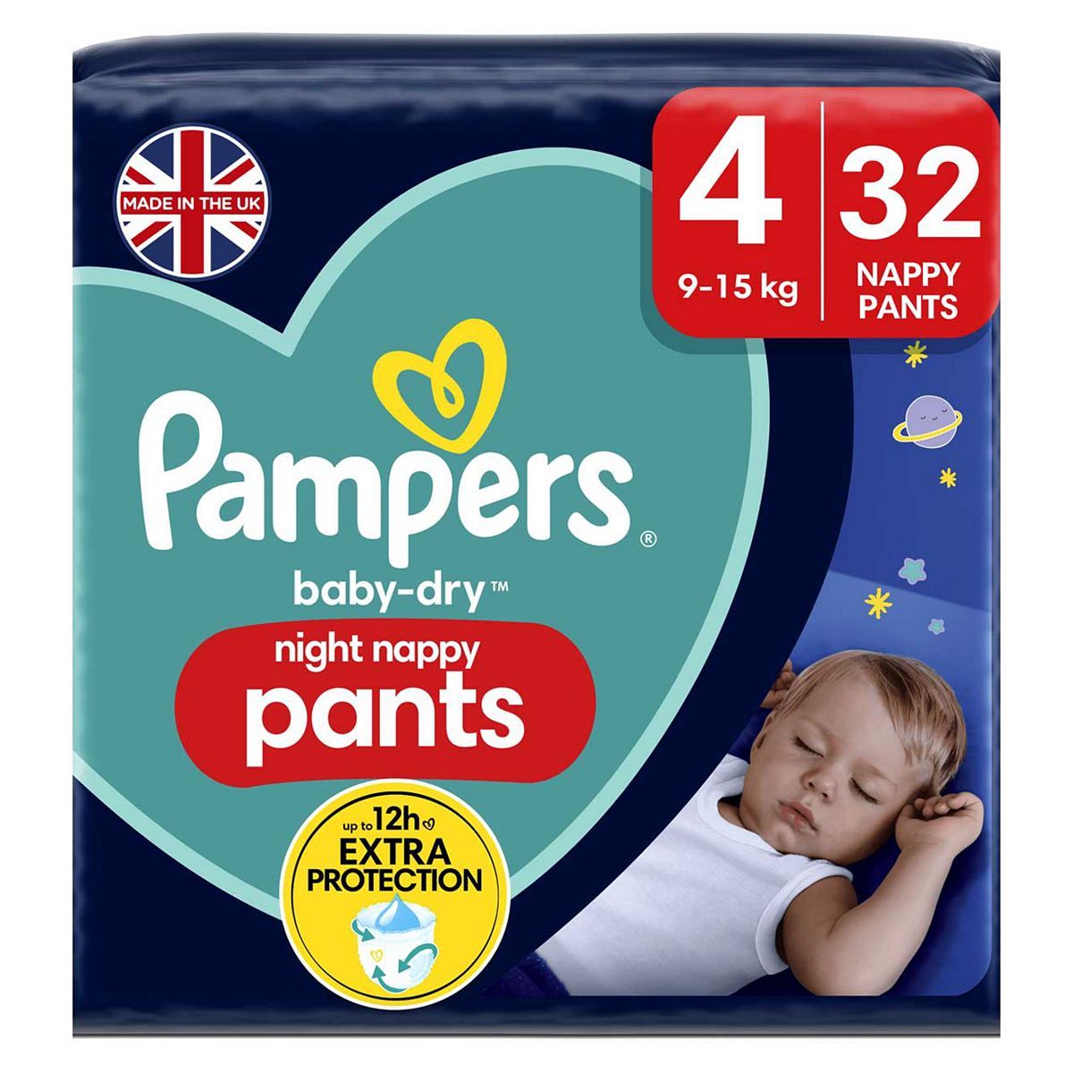 Pampers Baby-Dry Night Nappy Pants Size 4, 32 Night Nappies, 9kg-15kg, Essential Pack Baby Accessories & Cleaning Boots   