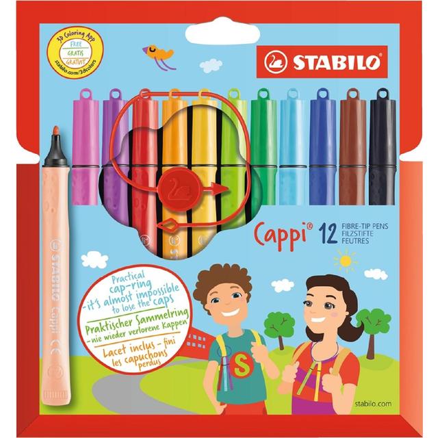 STABILO Cappi colouring pens wallet of 12 assorted colours   12 per pack