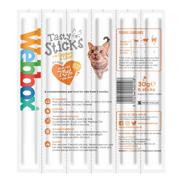 Webbox Tasty Sticks with Chicken & Liver Semi-Moist Cat Treats   30g