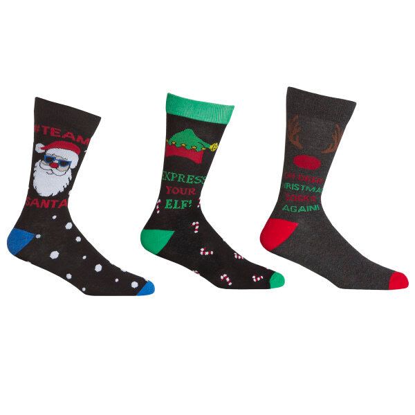 Mens Cotton Rich Novelty Festive Socks (Pack Of 3) (UK 6-11)