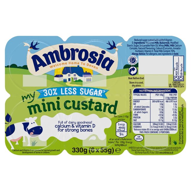 Ambrosia Custard Mini Pots 30% Reduced Sugar   6 x 55g