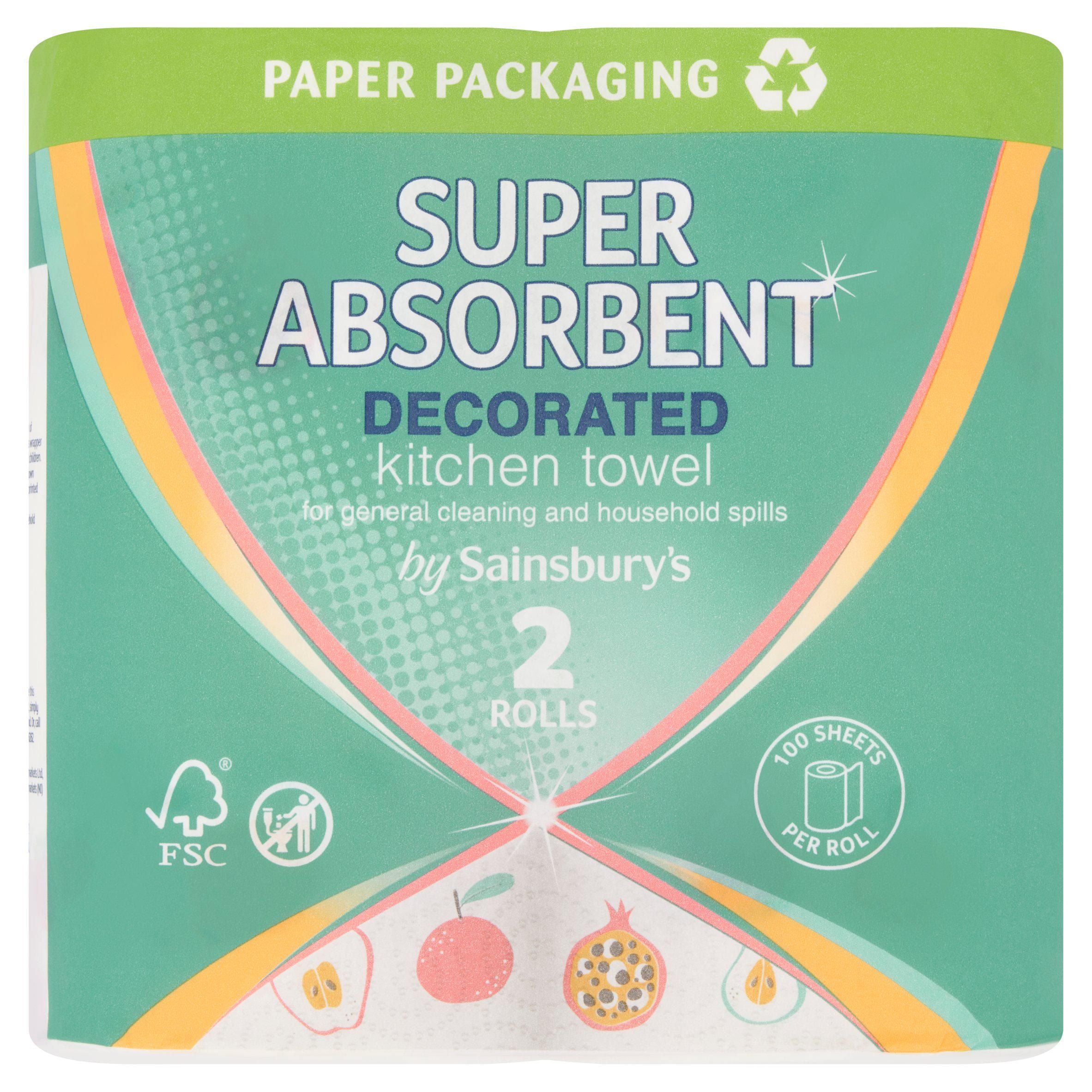 Sainsbury's Super Absorbent Decorated Kitchen Towel 2 Rolls essentials Sainsburys   