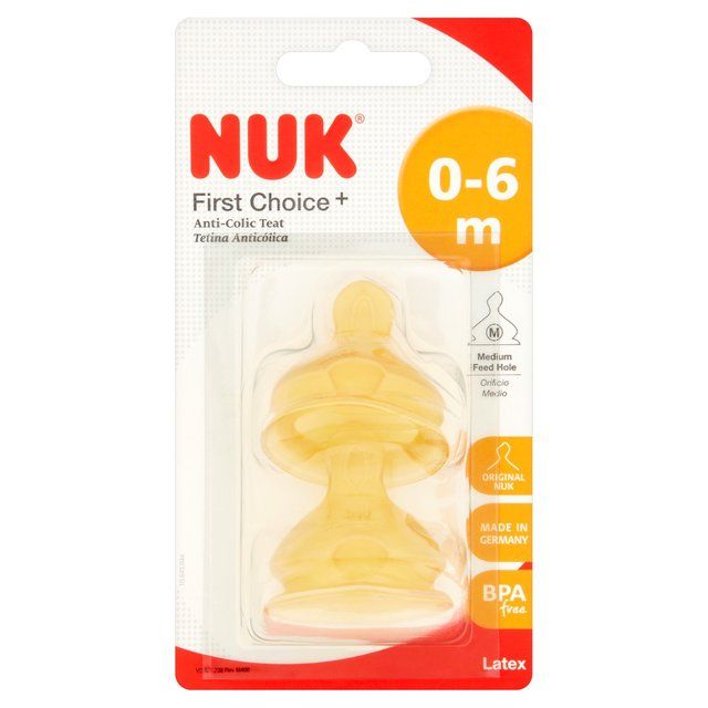 NUK First Choice Latex Bottle Teats Medium Flow 0-6 Months   2 per pack