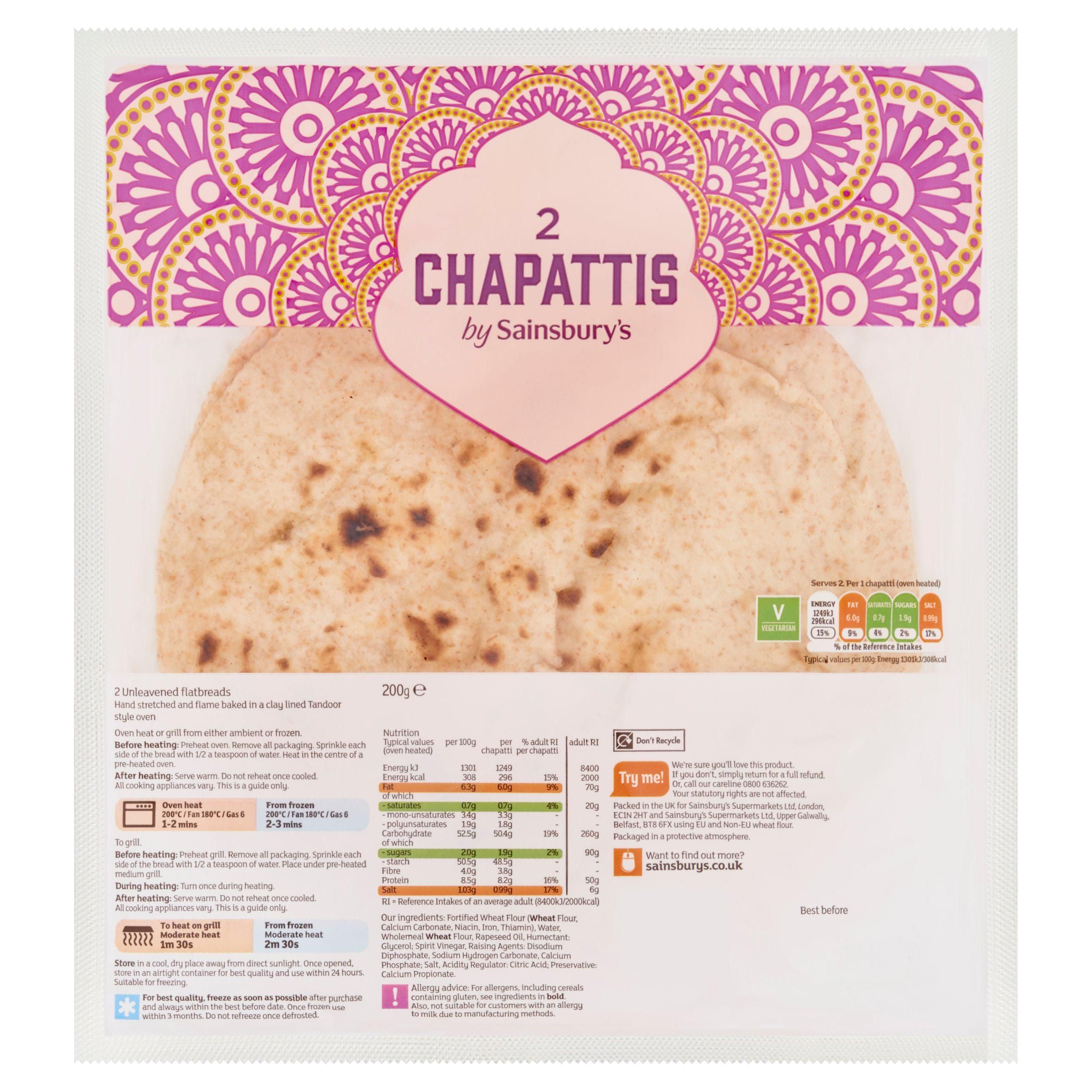 Sainsbury's Chapattis x2 200g Indian Sainsburys   