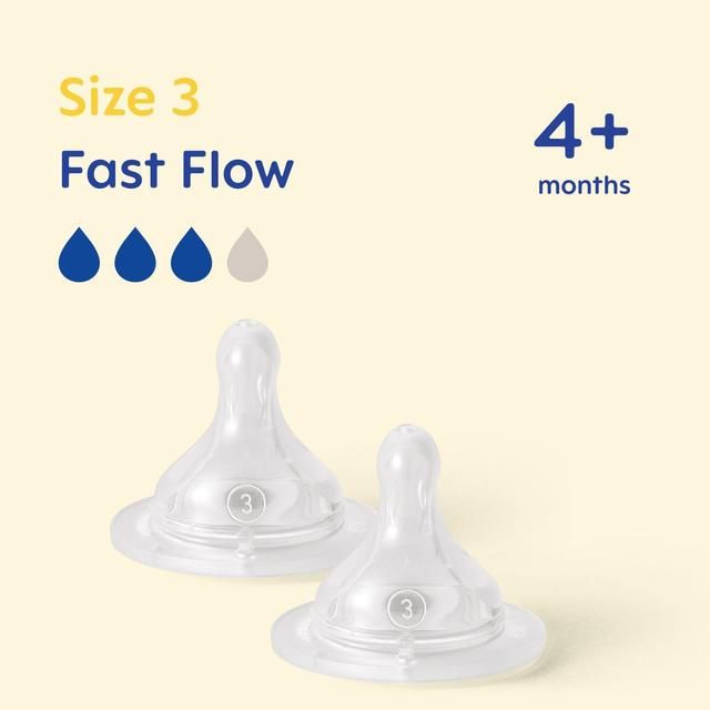 MAM Silicone Bottle Teats Fast Flow 4+ Months Level 3   2 per pack