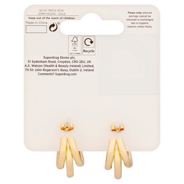 Superdrug Studio Gold  Tone Triple Row 20 MM Hoops GOODS Superdrug   