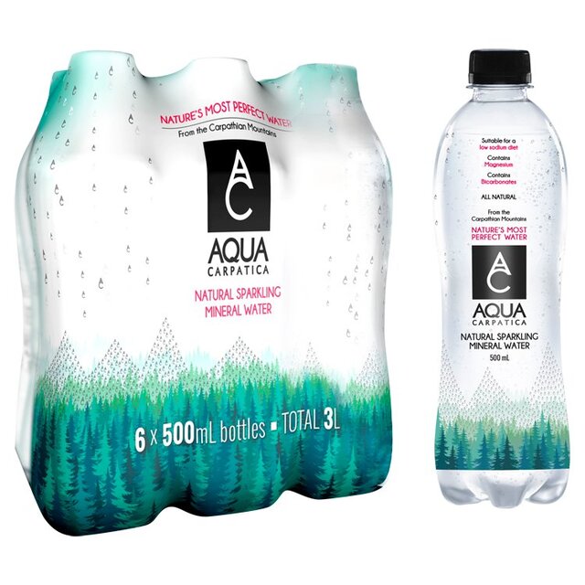 AQUA Carpatica Naturally Sparkling Natural Mineral Water Nitrates Free   6 x 500ml - McGrocer