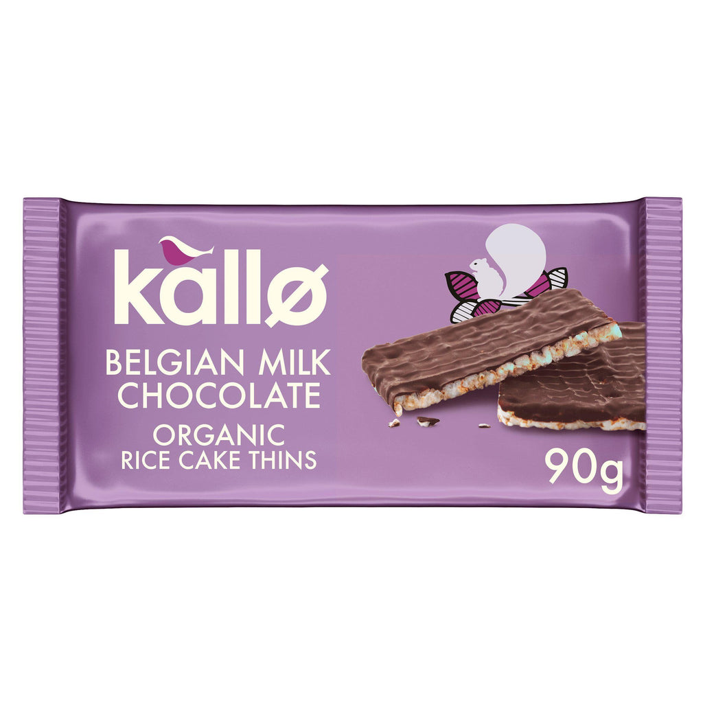 Kallo Organic Belgian Milk Chocolate Rice Cake Thins 90g