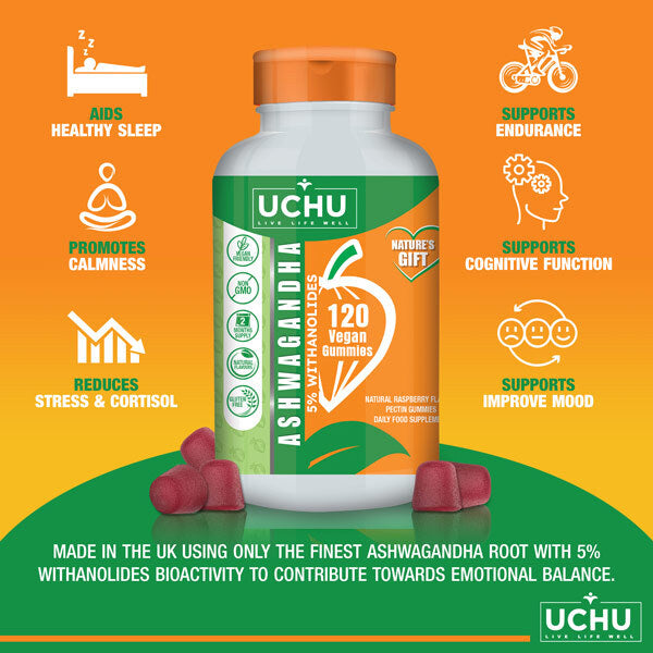 UCHU 120 X Ashwagandha Gummies 5% Withanolides - Vegan GOODS Superdrug   