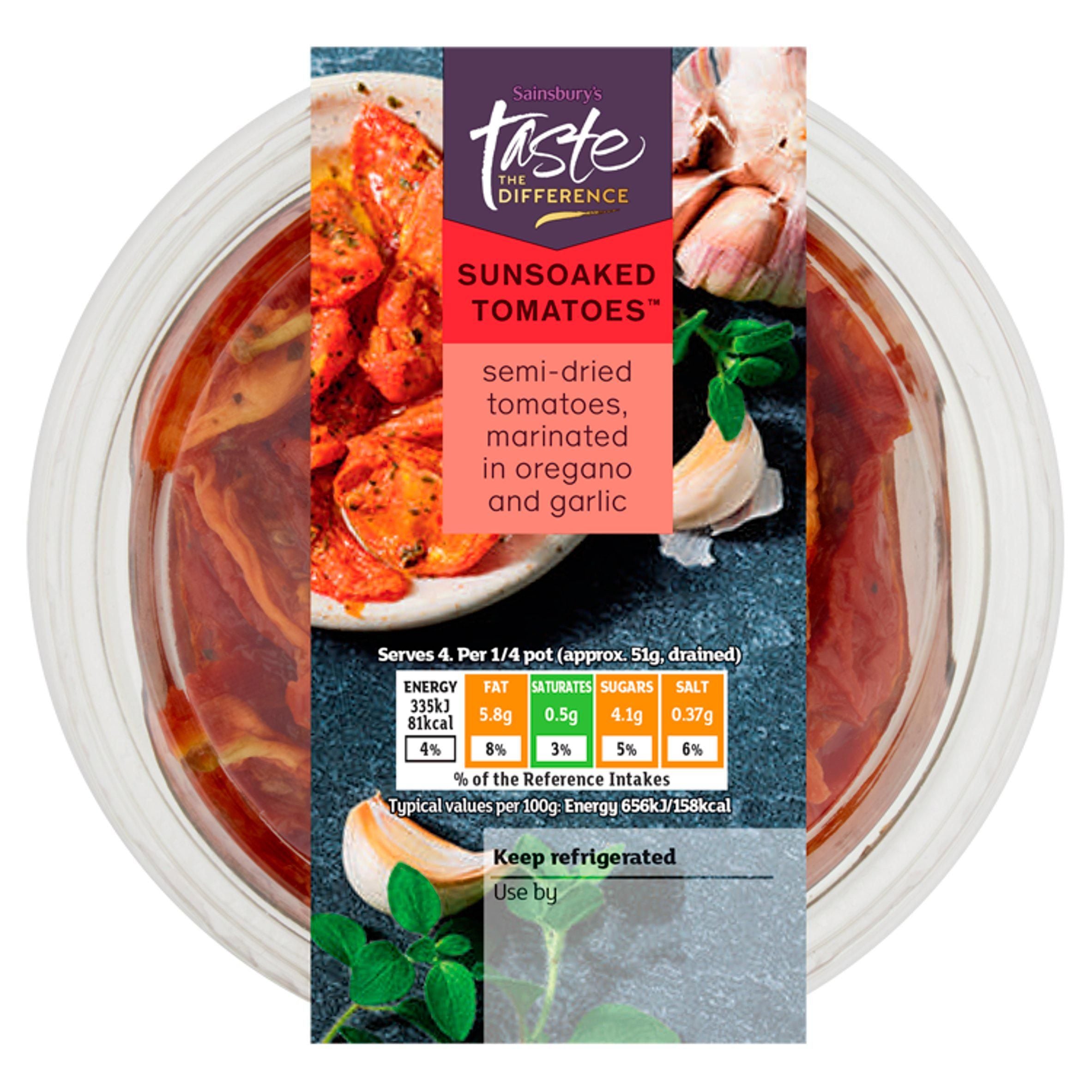 Sainsbury's Sunsoaked Tomatoes with Oregano & Garlic, Taste the Difference 265g Olives & antipasti Sainsburys   