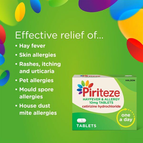 Piriteze Antihistamine Allergy Relief Tablets Cetirizine 30s GOODS Superdrug   