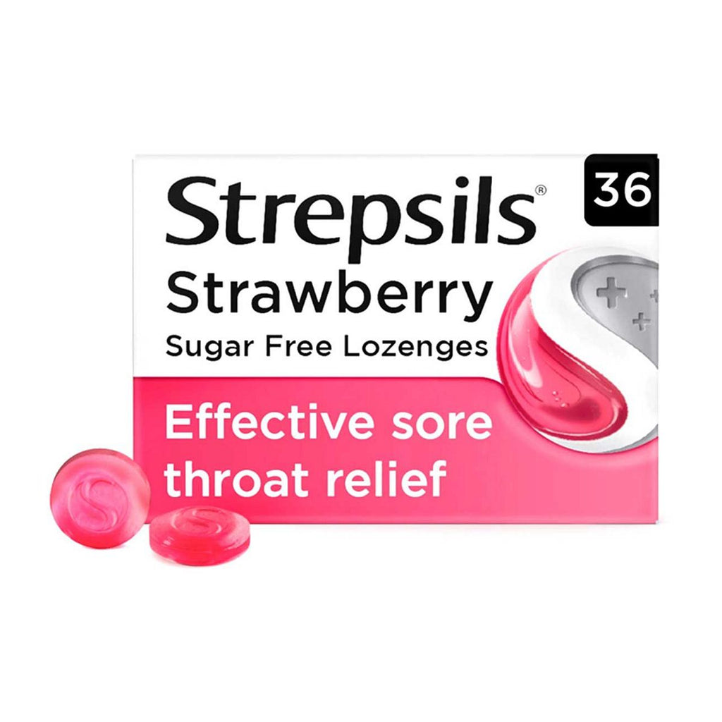 Strepsils Strawberry Sugar Free Sore Throat Lozenges 36s