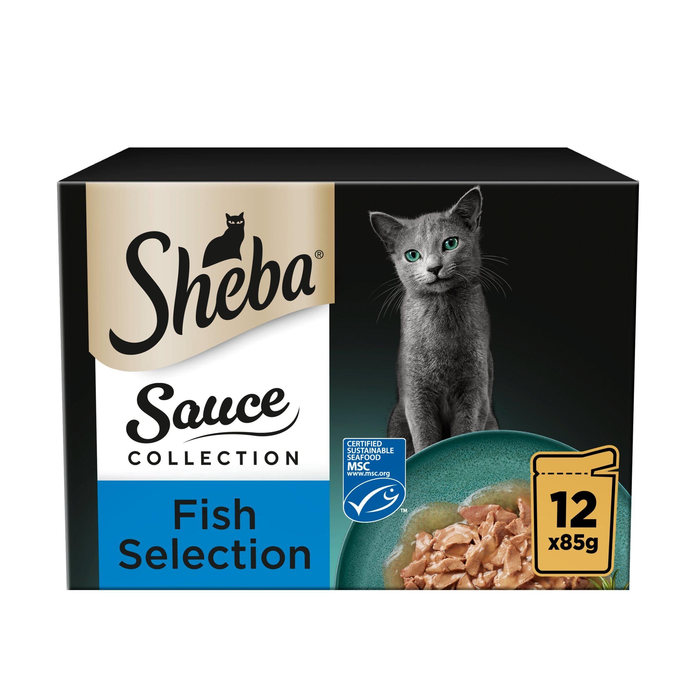 Sheba Sauce Collection Adult Cat Food Pouch Fish Selection 12x85g Luxury cat food Sainsburys   