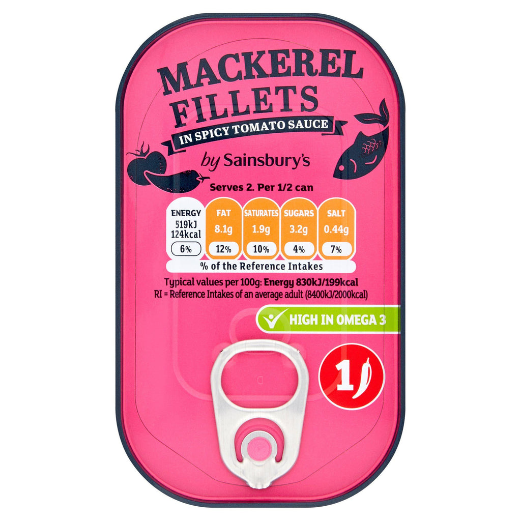 Sainsbury's Mackerel Fillets in Spicy Tomato Sauce 125g