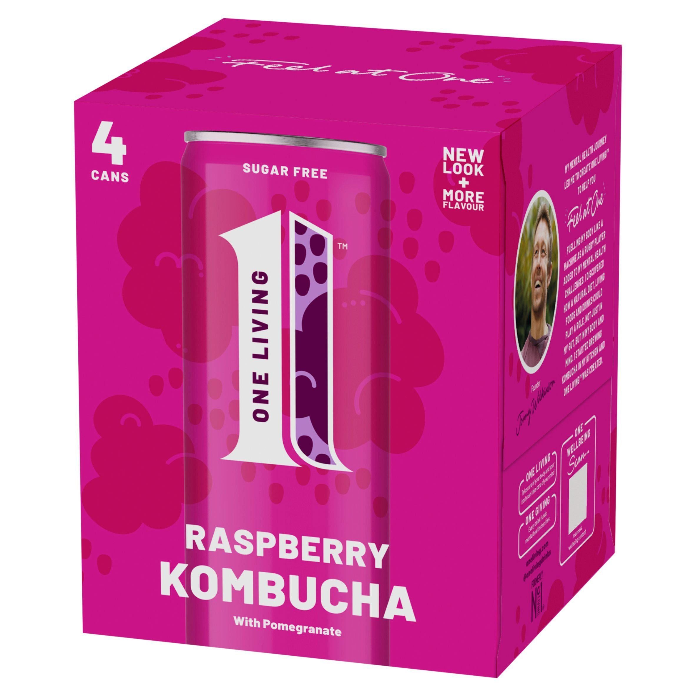 One Living Raspberry Kombucha with Pomegranate 4x250ml Adult soft drinks Sainsburys   