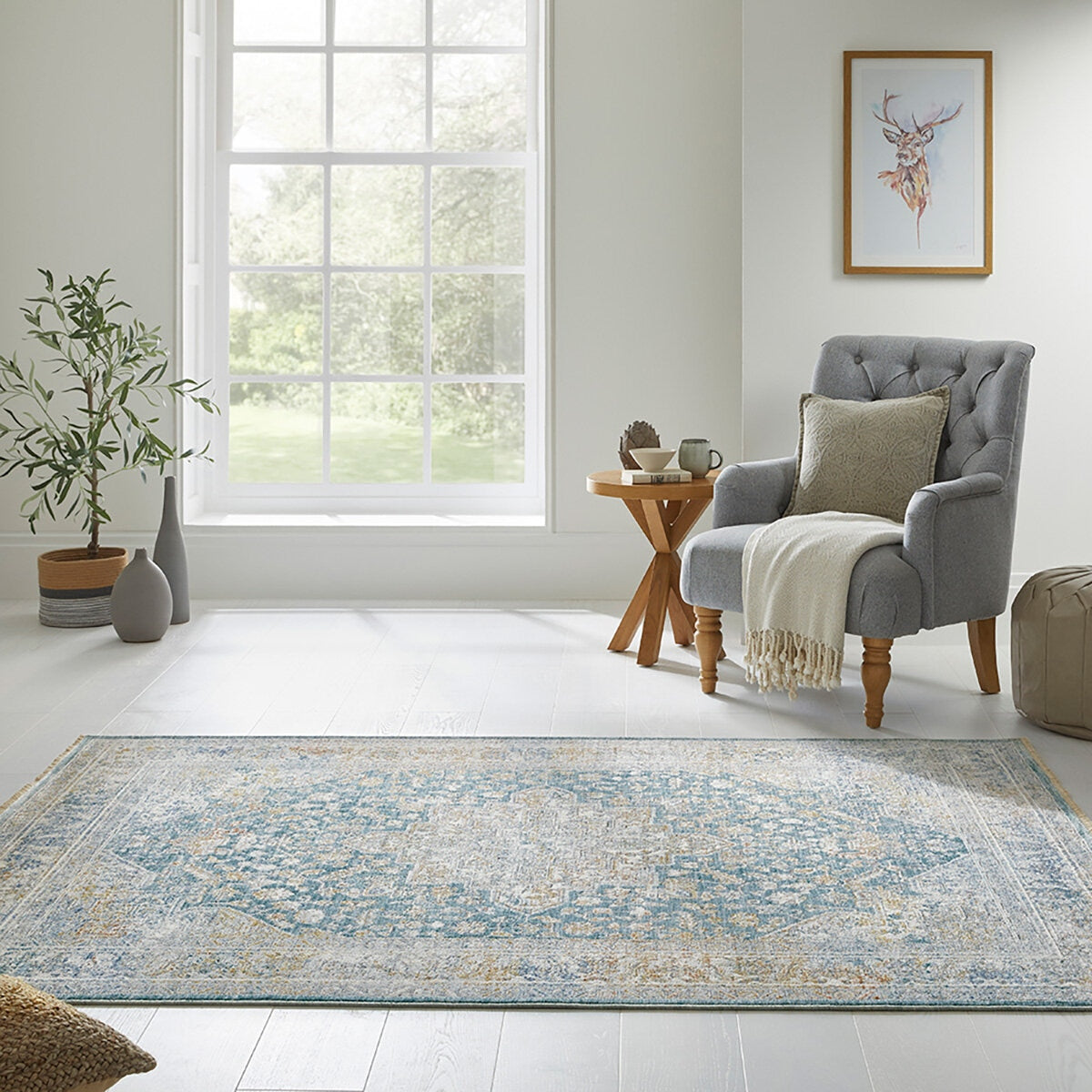 Elegant Heirloom Blue & Ivory Patterned Rug in 2 Sizes - McGrocer
