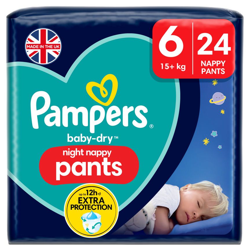 Pampers Baby-Dry Night Nappy Pants Size 6, 24 Night Nappies, Essential Pack