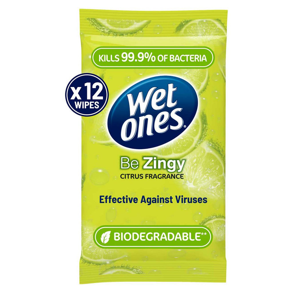 Wet Ones Be Zingy Biodegradable Antibacterial Hand Wipes, 12 Pack