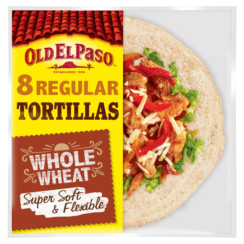 Old El Paso Regular Soft Whole Wheat Tortilla Wraps x8 326g