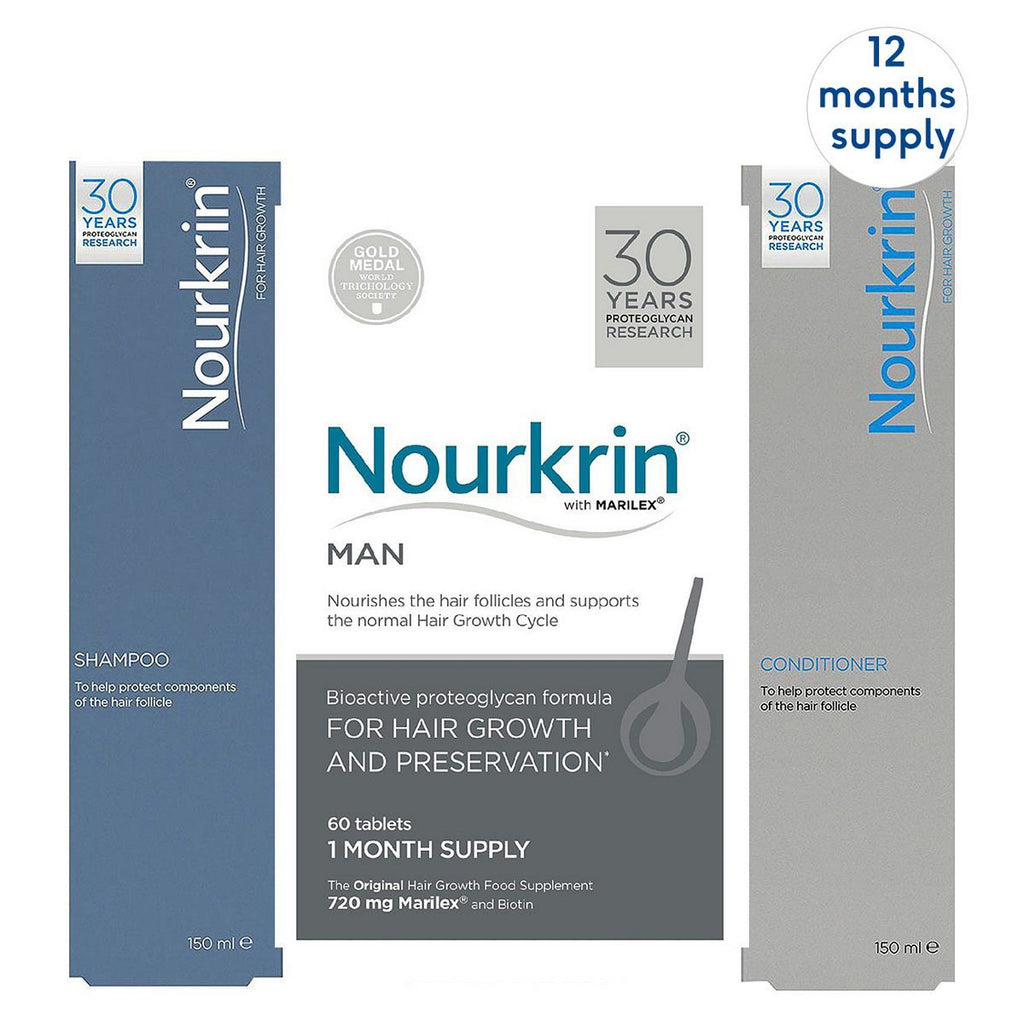 Nourkrin® MAN Bundle For Hair Preservation + Free Shampoo and Conditioner (12 Month Supply)