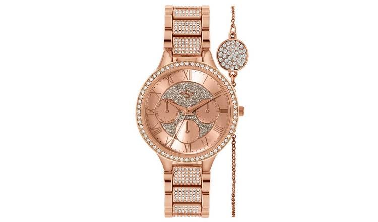 Spirit Lux Ladies' Rose Glitter Dial Watch and Bracelet Set GOODS Argos