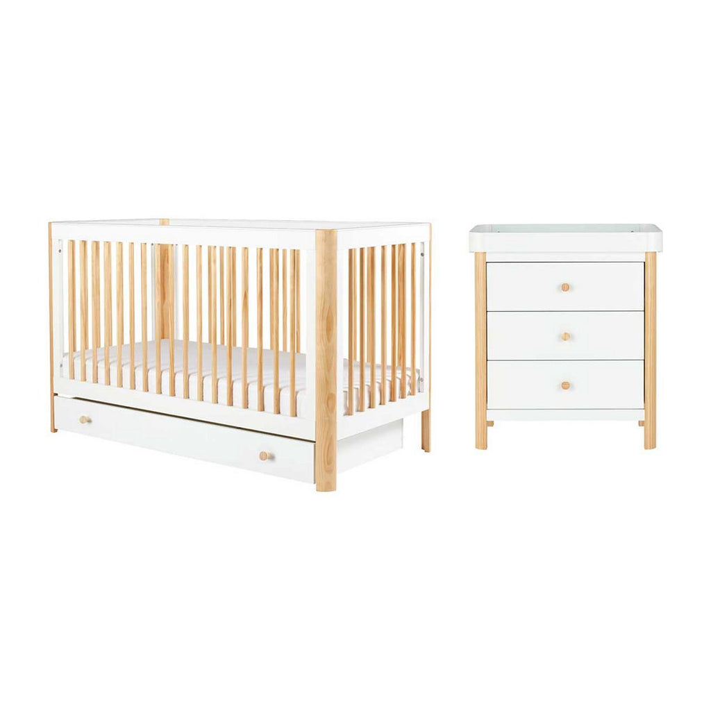 Ickle Bubba Tenby Cot Bed, Under Drawer and Changing Unit - Scandi White