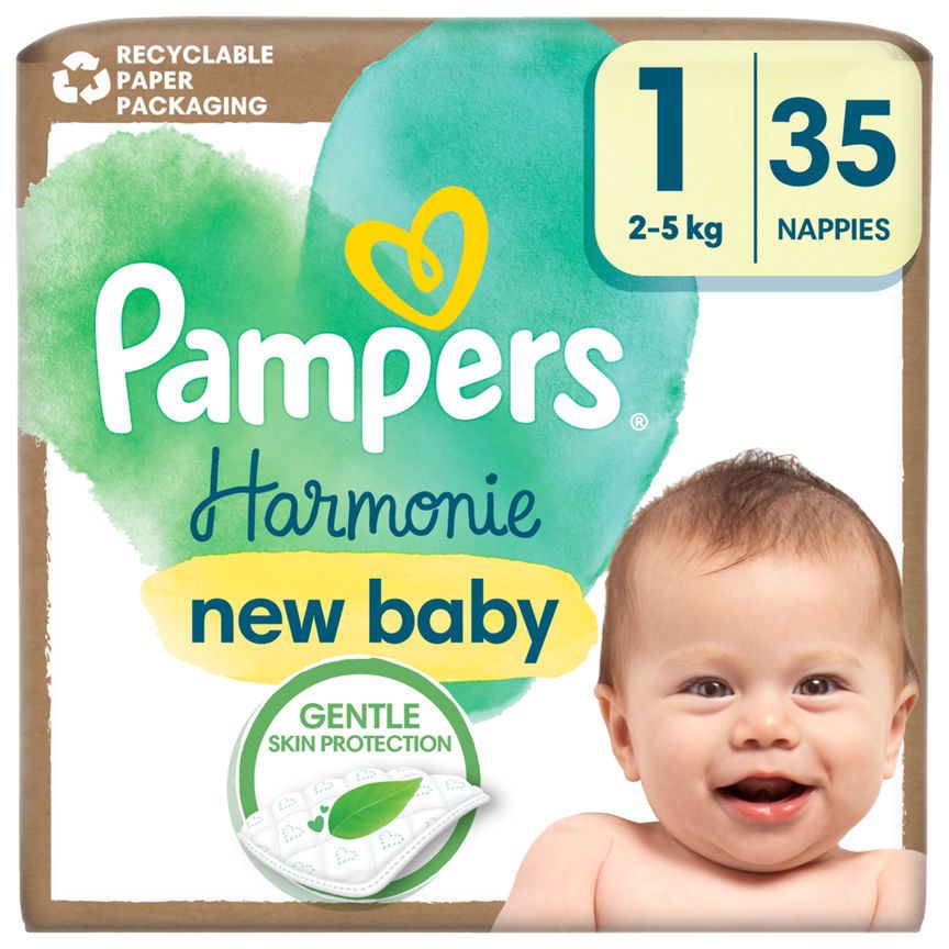 Pampers Harmonie New Baby Nappies Size 1, 35 Nappies, 2kg-5kg, Essential Pack GOODS ASDA   