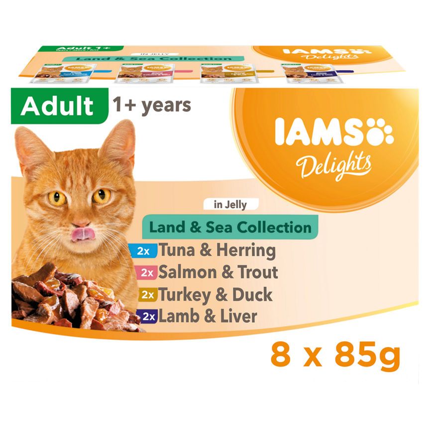 Iams Delights 1+ Adult Wet Cat Food Pouches Land &amp; Sea Collection in Jelly