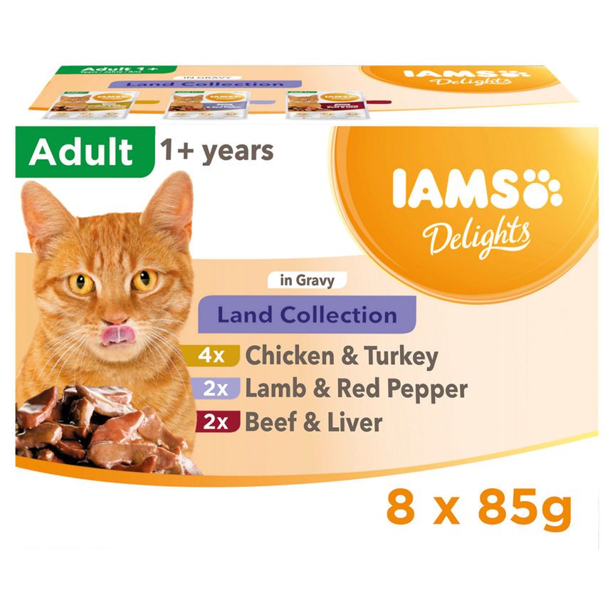 Iams Delights 1+ Adult Wet Cat Food Pouches Land Collection in Gravy