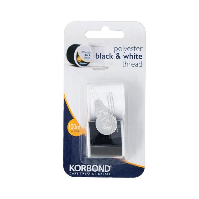 Korbond Polyester Thread Twin Pack Black & White (100m Reels)   2 per pack