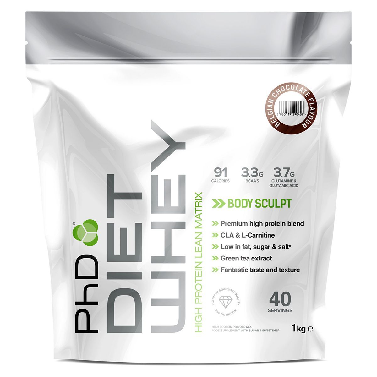 PhD Diet Whey Protein Belgian Chocolate with sweetener - 1kg GOODS Boots   