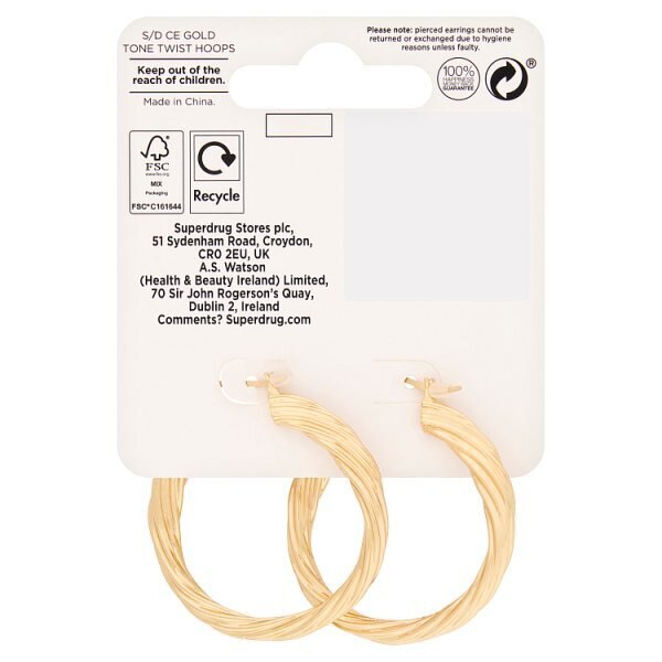 Superdrug Studio Gold  Tone Twist 40 MM Hoops GOODS Superdrug   