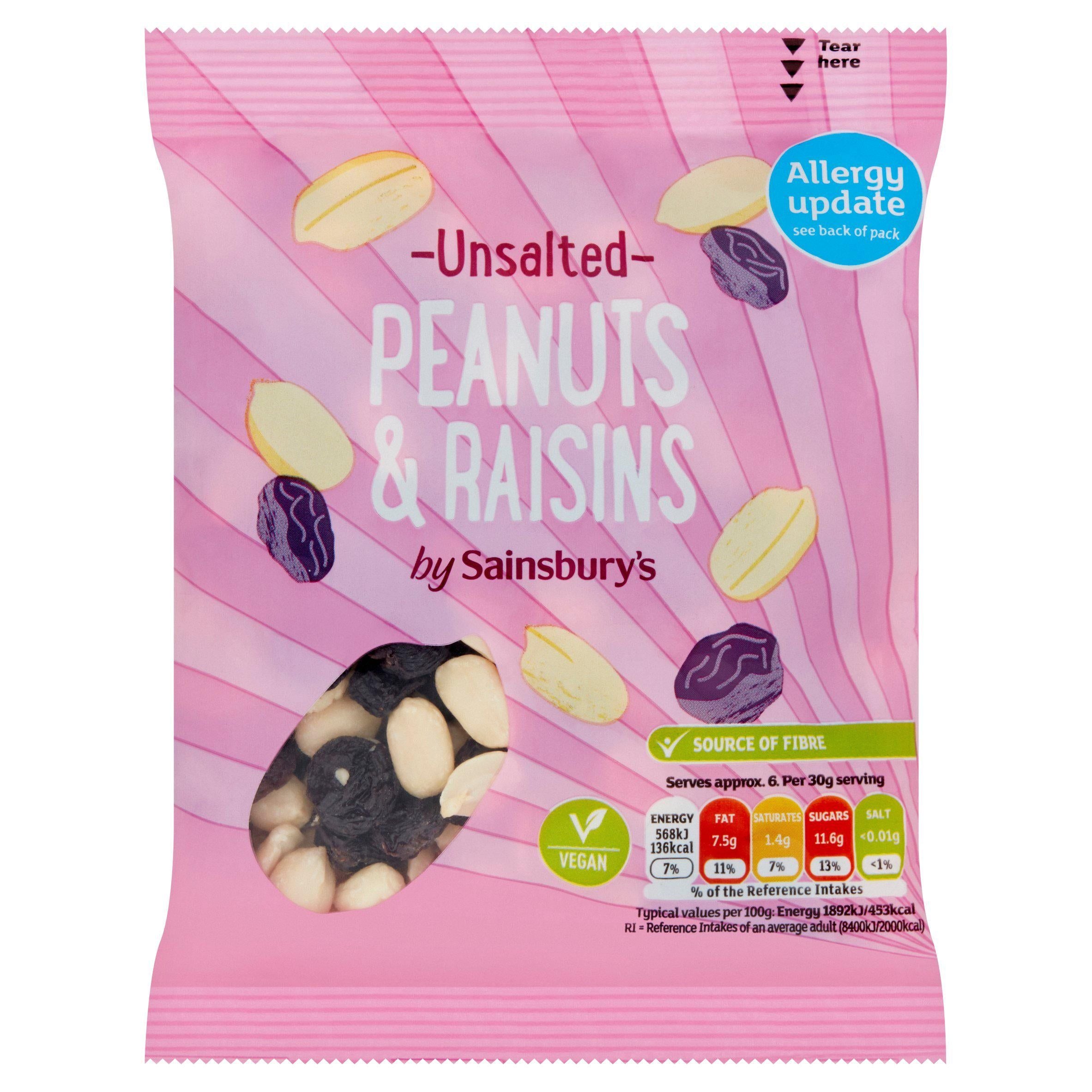 Sainsbury's Unsalted Jumbo Peanuts & Raisins 200g GOODS Sainsburys   