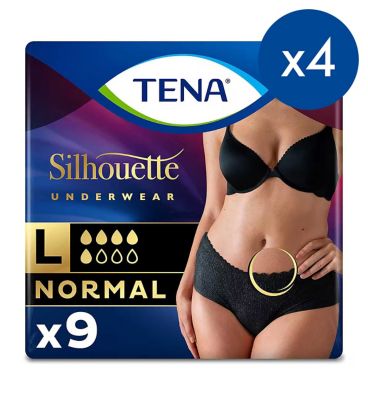 TENA Silhouette Normal Black Lady incontinence Low Waist Pants - Large - 4 packs of 9 bundle GOODS Boots   