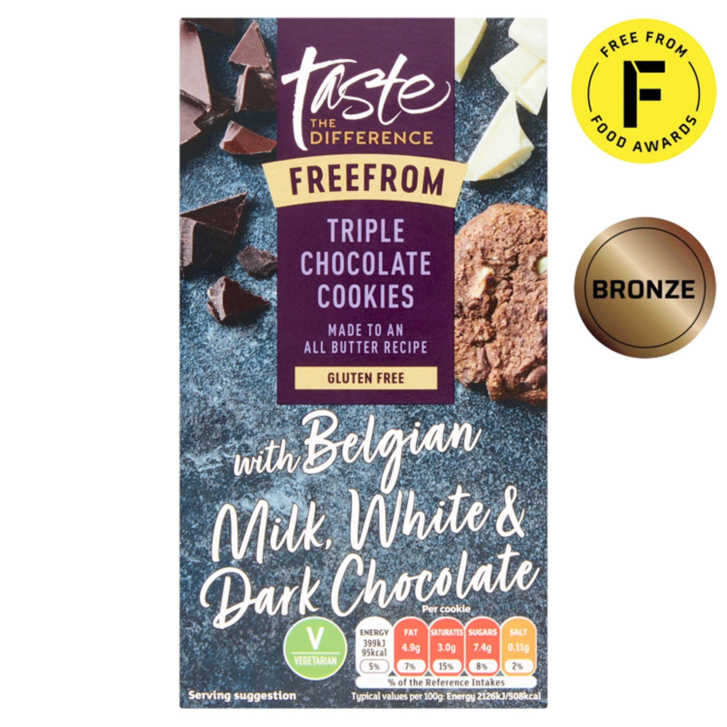 Sainsbury's Free From Triple Chocolate Cookies, Taste the Difference 150g gluten free Sainsburys   