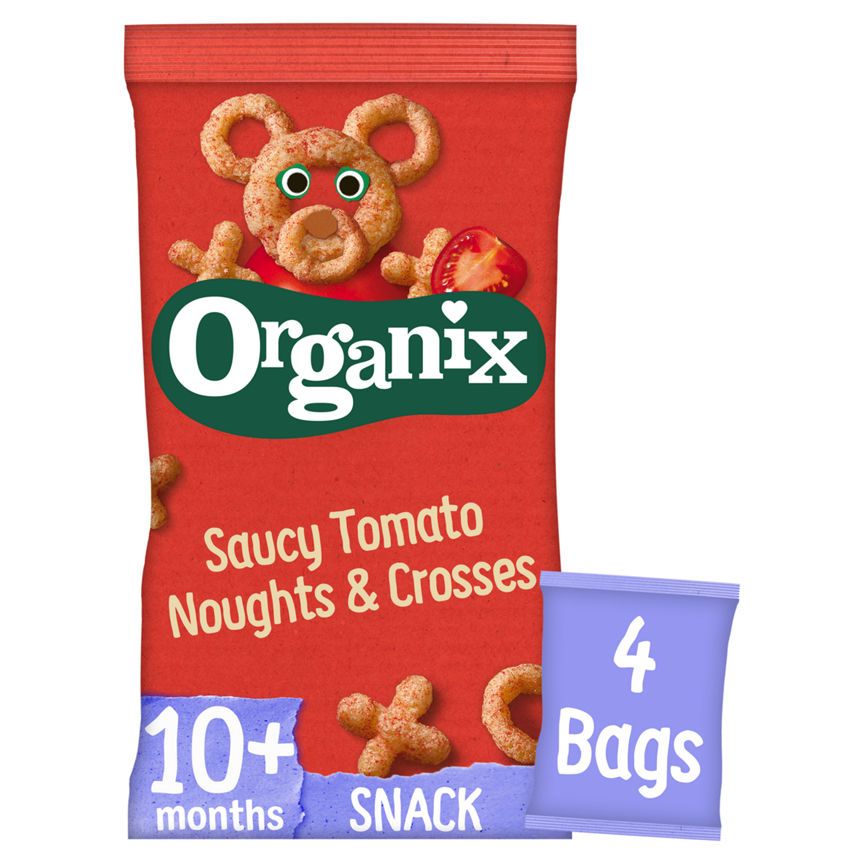 Organix Tomato Noughts & Crosses Organic Finger Food Toddler Snack Corn Puffs Multipack 4x15g