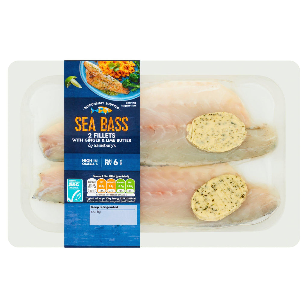 Sainsbury's Sea Bass Fillets ASC With Ginger & Lime Butter x2 200g