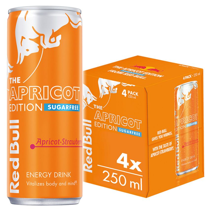 Red Bull Energy Drink, Sugar Free, Apricot Edition, 4 Pack GOODS ASDA   